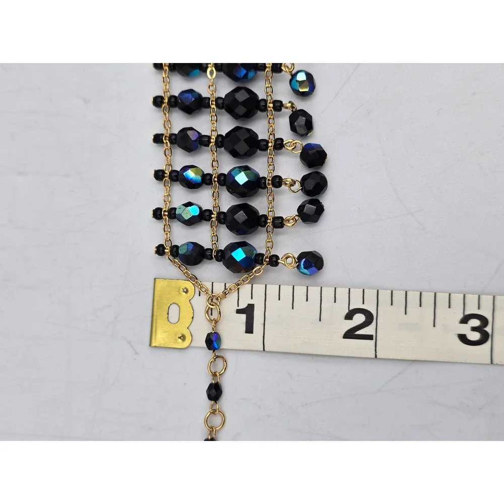 Joan Rivers Beaded Bib Bracelet Women Black AB Gold Excellent Statement Fringe